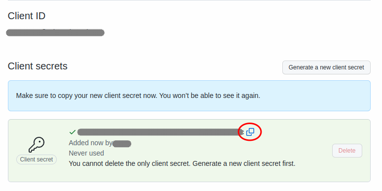 Github Copy Client Secret