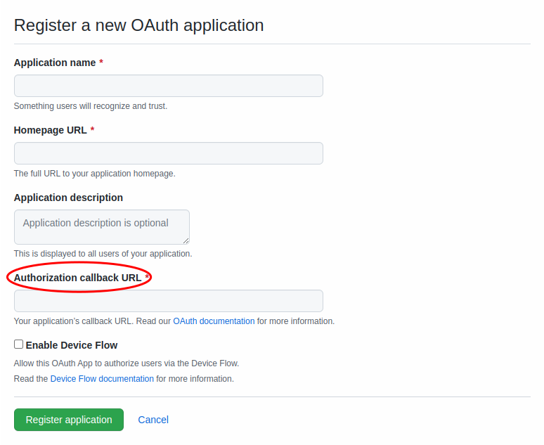 Github Add Oauth Application Authorization Callback URL