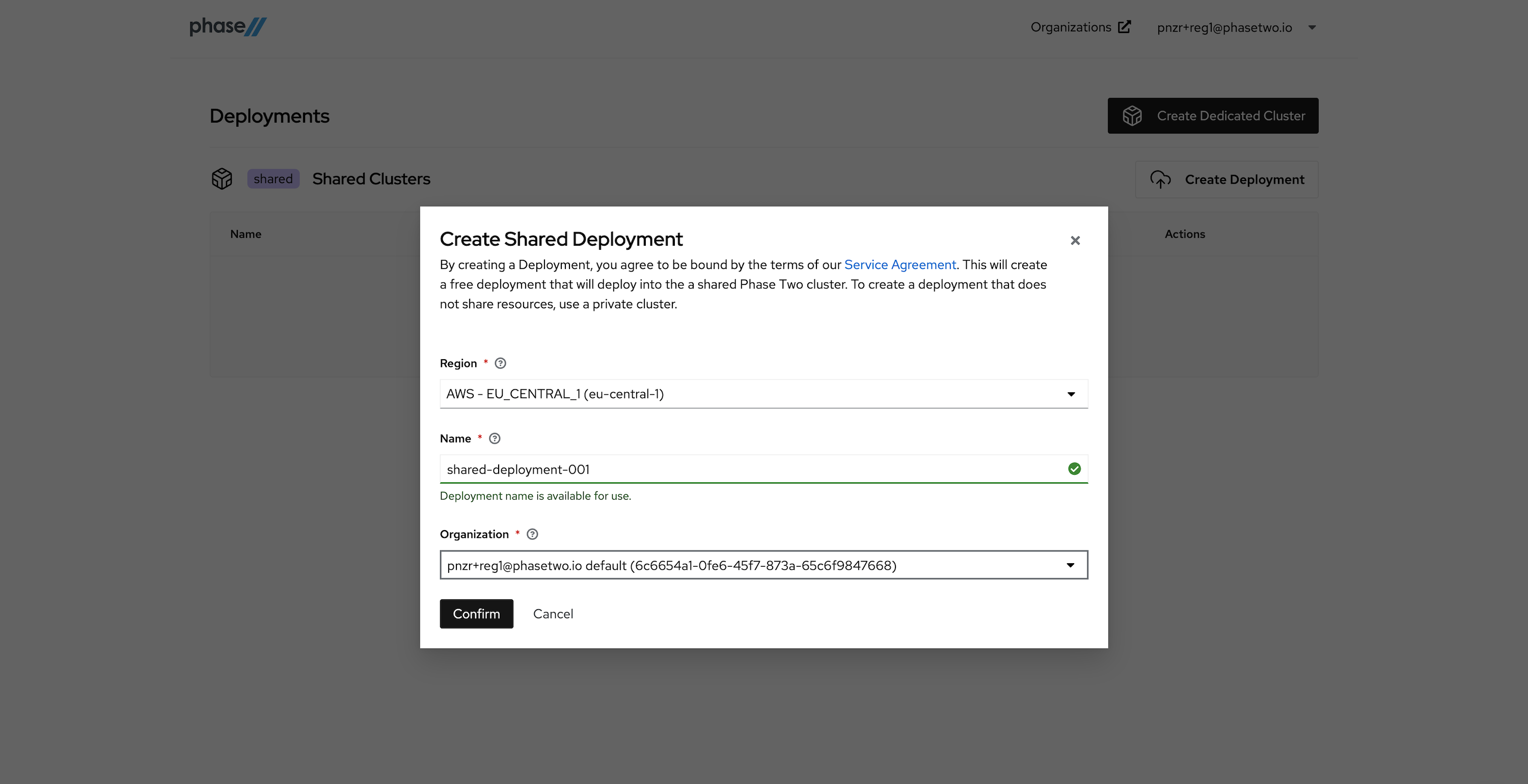 Phase Two Create Shared Deployment