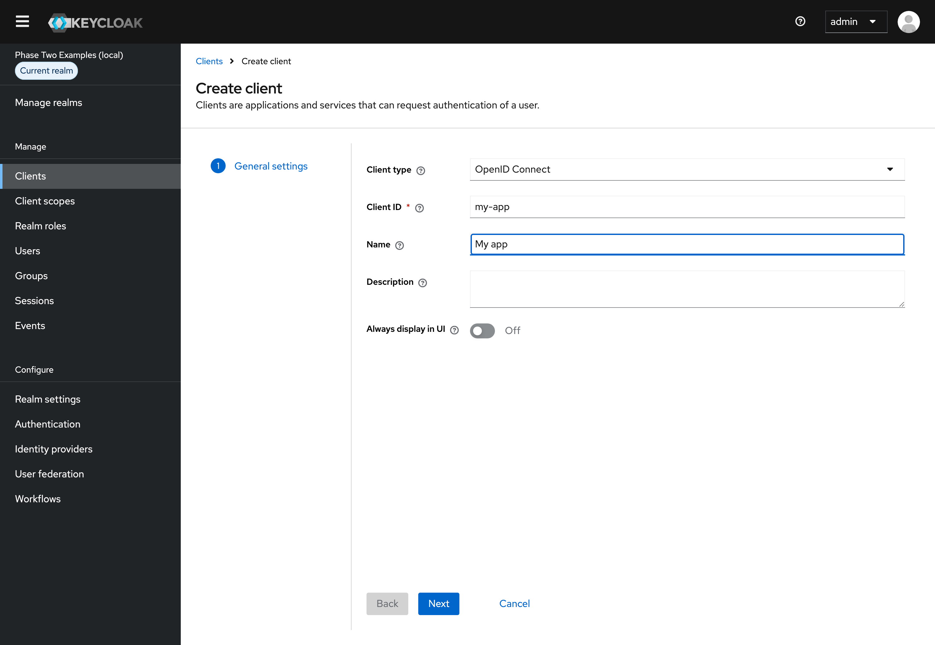 Keycloak OIDC Create Client General Settings
