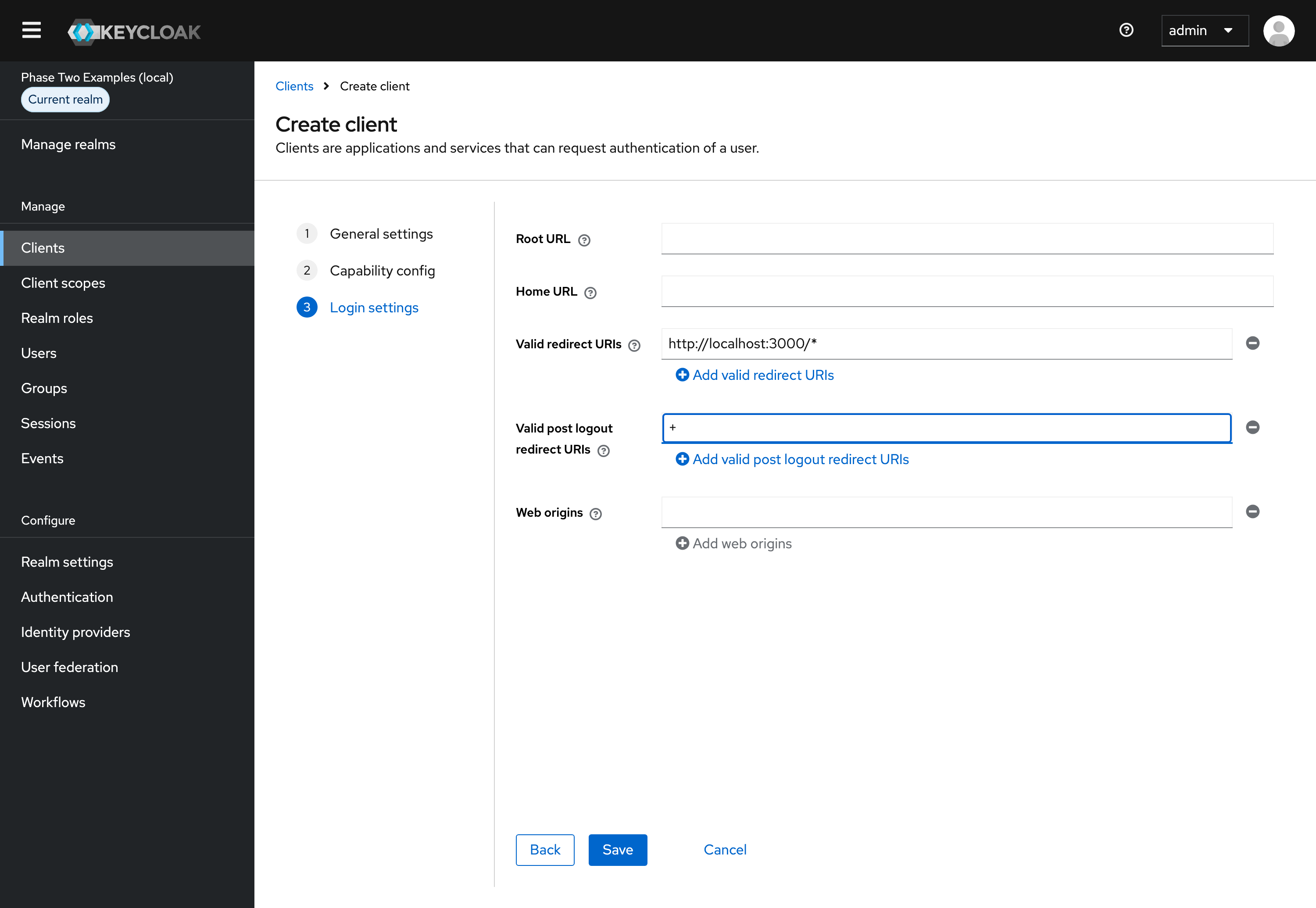 Keycloak OIDC Create Client Login Settings