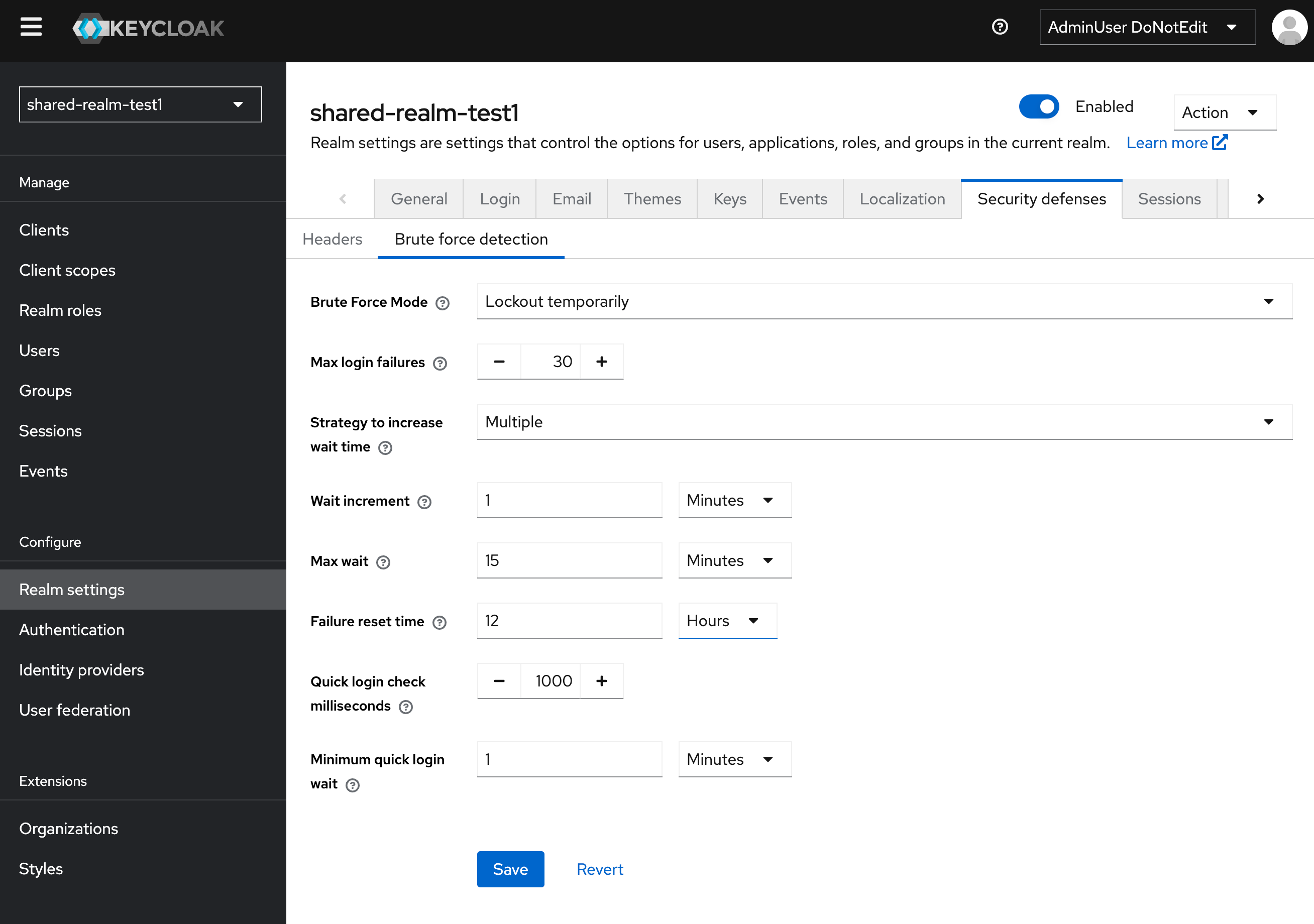 Brute force detection mode configuration